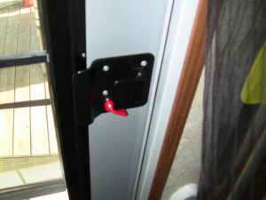 RV Door showing Inside handle and deadbolt