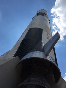 Looking into the sky at a Saturn 5 rocket