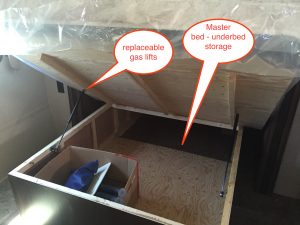 Jayco travel trailer typical RV master bed underneath storage