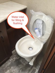 Jayco travel trailer toilet showing water inlet