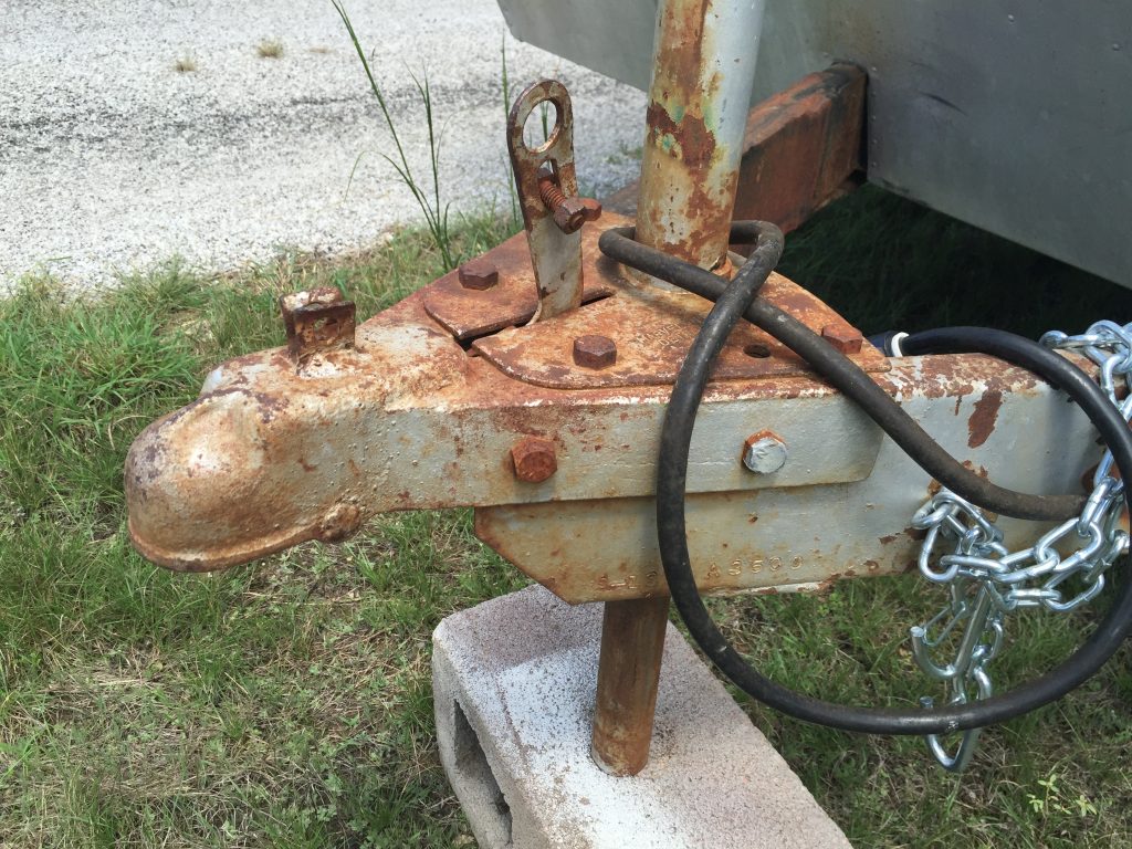 1952 Royal Spartanette Before ANY Restoration Work - front hitch closeup 3