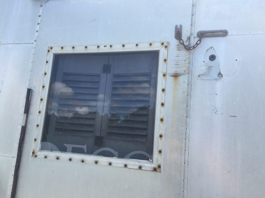 1952 Royal Spartanette Before ANY Restoration Work - front door closeup showing louvers