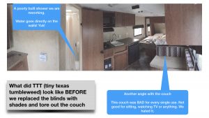 before we replaced our rv window blinds with day night shades show couch shower