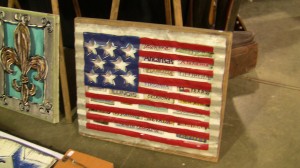 usa flag art on corrugated metal at First Monday Trade Days in Canton Texas