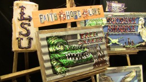 Cajun style art on corrugated metal at First Monday Trade Days in Canton Texas