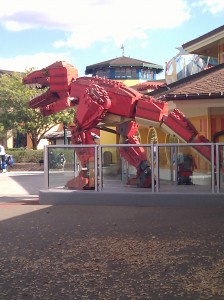tyrannosaurus rex dinosaur built from lego in legoland florida