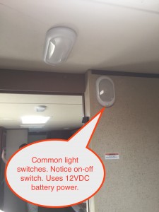 Jayco travel trailer common interior light fixtures with switches