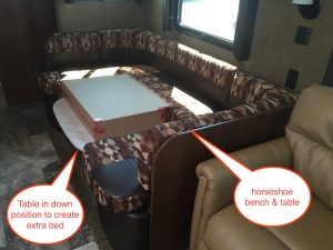 Jayco travel trailer horseshoe bench and table doubles as bed