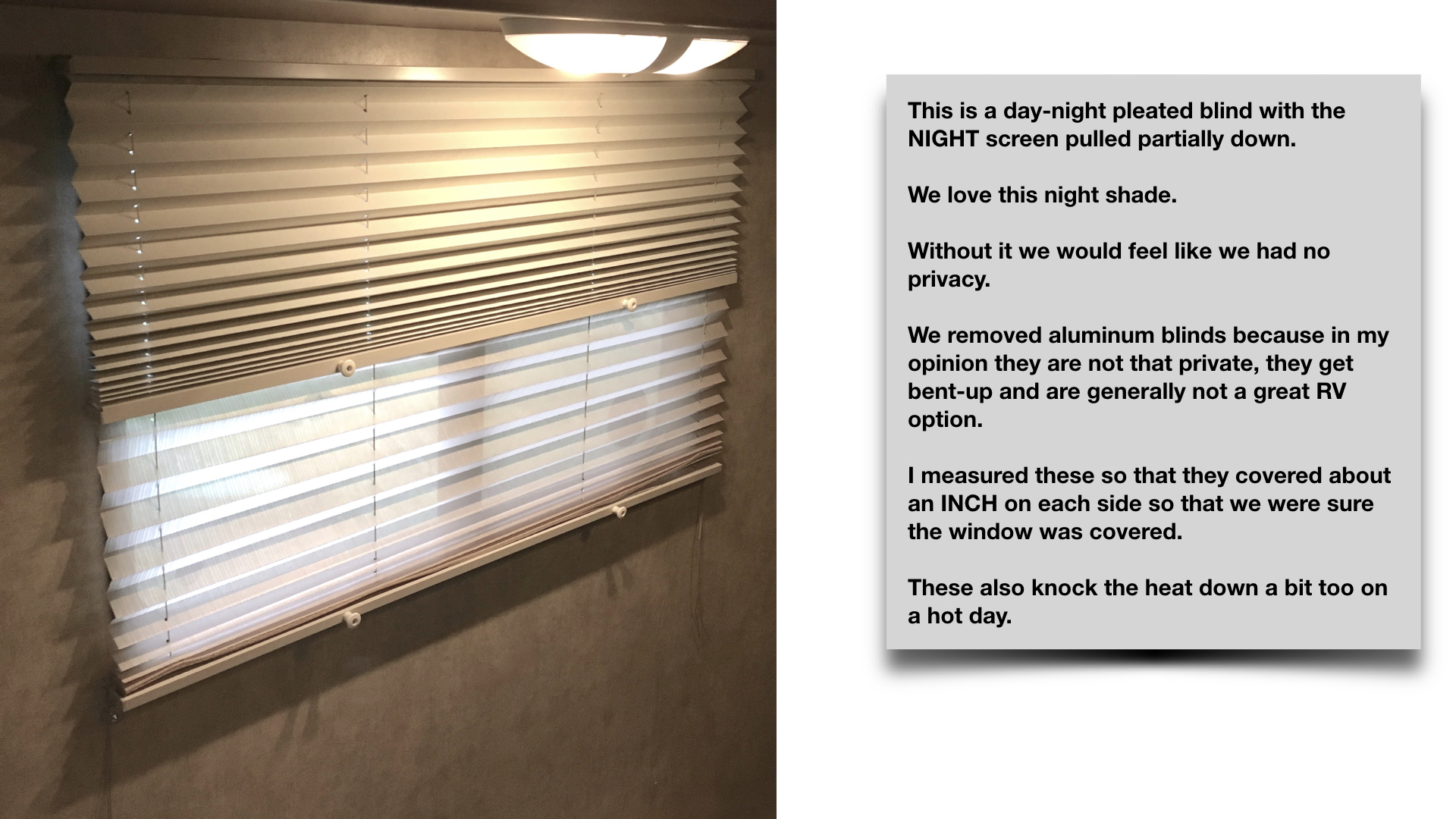 RV shade with day night - night screen partially closed